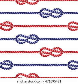 Nautical ropes with knots seamless pattern