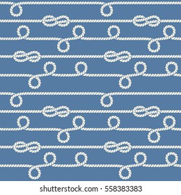 Nautical ropes and knots vector seamless pattern. Illustration of background with loop rope.