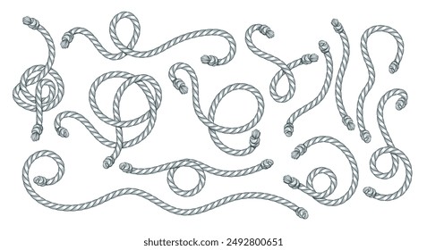 Nautical ropes set. Vintage maritime design elements isolated vector illustration