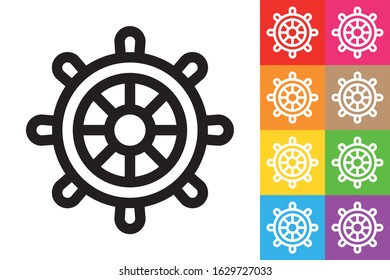 Nautical Rudder. Line Icon With Different Color Background.