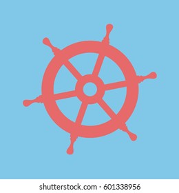 nautical rudder simple clean or ship helm wheel isolated vector illustration icon in a blue background