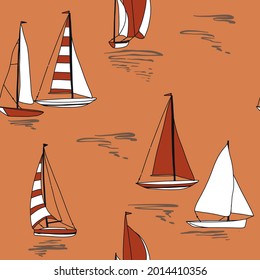 Nautical sail boat print seamless pattern 