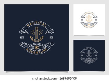 nautical, sail, marine, adventure logo design in vintage style 