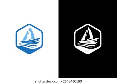 Nautical Sailboat Logo with Modern Hexagon