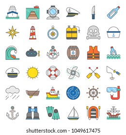 nautical and sailor, filled outline icon set