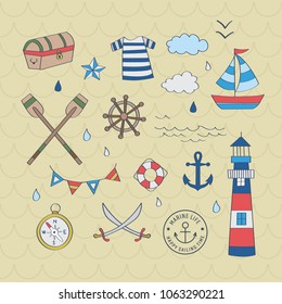 Nautical sailor graphic set. A playful, modern, and flexible pattern for brand who has cute and fun style. Happy, bright, and nautical mood. 