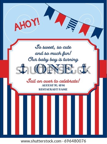 Nautical Sailor Theme Printable First Birthday Stock Vector Royalty