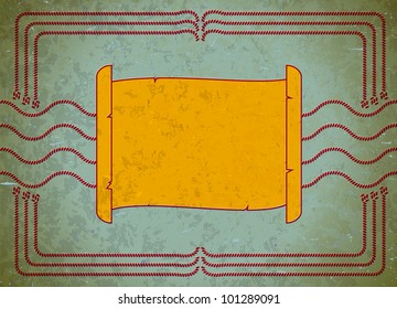 Nautical scroll frame on the aged cardboard