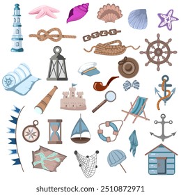 Conjunto de Ilustrações de Aventura do Mar Náutico
