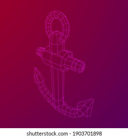 Nautical sea anchor for vessel ship. Wireframe low poly mesh vector illustration