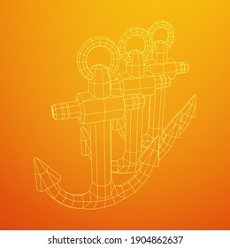 Nautical sea anchor for vessel ship. Wireframe low poly mesh vector illustration