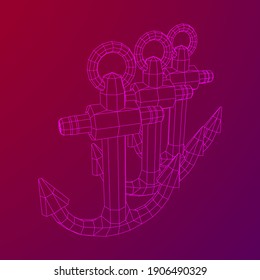 Nautical sea anchor for vessel ship. Wireframe low poly mesh vector illustration