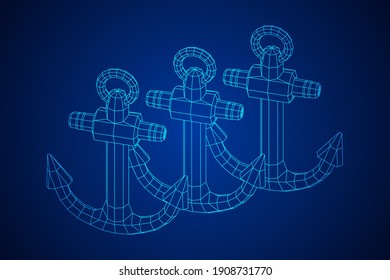 Nautical sea anchor for vessel ship. Wireframe low poly mesh vector illustration