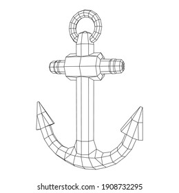 Nautical sea anchor for vessel ship. Wireframe low poly mesh vector illustration