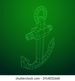 Nautical sea anchor for vessel ship. Wireframe low poly mesh vector illustration