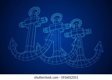 Nautical sea anchor for vessel ship. Wireframe low poly mesh vector illustration