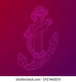 Nautical sea anchor for vessel ship. Wireframe low poly mesh vector illustration