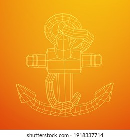 Nautical sea anchor for vessel ship. Wireframe low poly mesh vector illustration