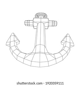 Nautical sea anchor for vessel ship. Wireframe low poly mesh vector illustration