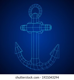Nautical sea anchor for vessel ship. Wireframe low poly mesh vector illustration