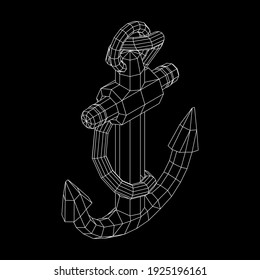 Nautical sea anchor for vessel ship. Wireframe low poly mesh vector illustration