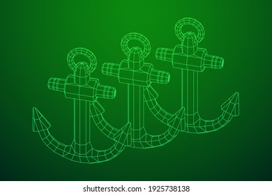 Nautical sea anchor for vessel ship. Wireframe low poly mesh vector illustration