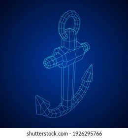 Nautical sea anchor for vessel ship. Wireframe low poly mesh vector illustration