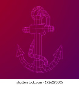 Nautical sea anchor for vessel ship. Wireframe low poly mesh vector illustration