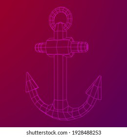Nautical sea anchor for vessel ship. Wireframe low poly mesh vector illustration