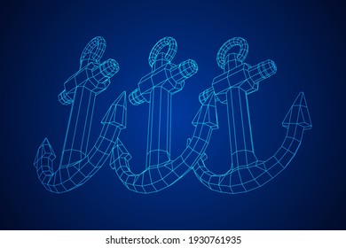 Nautical sea anchor for vessel ship. Wireframe low poly mesh vector illustration