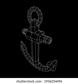 Nautical sea anchor for vessel ship. Wireframe low poly mesh vector illustration