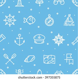 Nautical Sea Background Pattern on Blue. Vector illustration