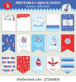 Nautical Sea Card Set - for scrapbook, wedding, party, design - in vector