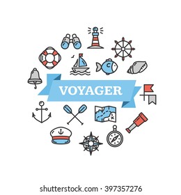 Nautical Sea Concept on White. Vector illustration