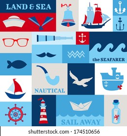 Nautical Sea Design Elements for scrapbook in vector