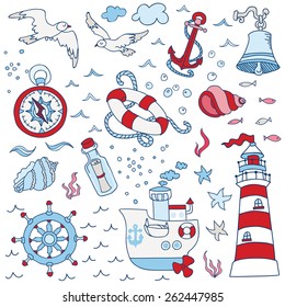 Nautical Sea Design Elements for scrapbook in vector