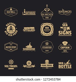 Nautical sea logo icons set. Simple illustration of 16 nautical sea logo vector icons for web
