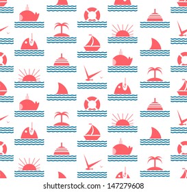 Nautical and Sea Seamless Pattern. Graphic and bright seamless background. Vector EPS8 illustration.