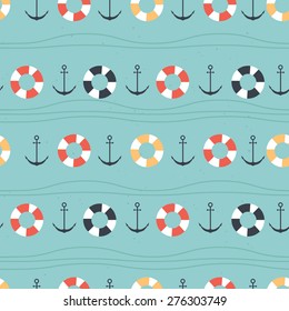 Nautical sea seamless pattern on the blue background vector