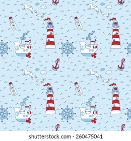 Nautical Sea Seamless Pattern - for scrapbook and design in vector