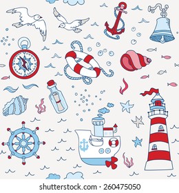 Nautical Sea Seamless Pattern - for scrapbook and design in vector