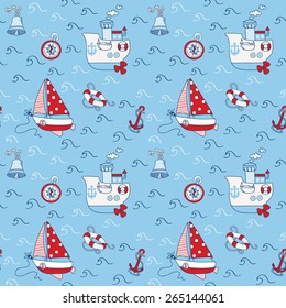 Nautical Sea Seamless Pattern - in vector