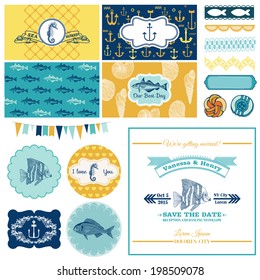 Nautical Sea Theme Set - for Party Decoration, Scrapbook, Wedding Design - in vector