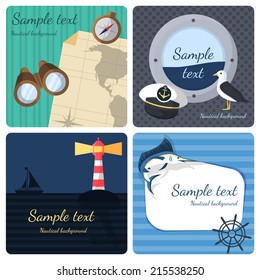 Nautical sea travel mini posters set marine journey cruise vacations isolated vector illustration