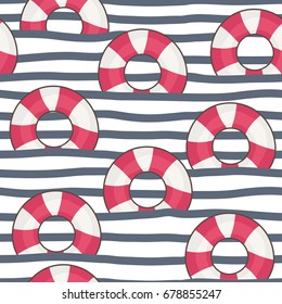 Nautical seamless background. Lifebuoy