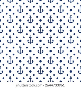 Nautical seamless background. Marine sea patterns. Set blue print with sailboat, anchor, waves, polka dot, zigzag. Childish texture for baby shower, scrapbooking. Geometric design. Vector illustration