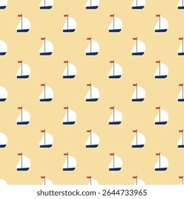 Nautical seamless background. Marine sea patterns. Set blue print with sailboat, anchor, waves, polka dot, zigzag. Childish texture for baby shower, scrapbooking. Geometric design. Vector illustration
