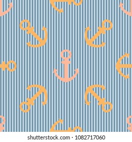 Nautical seamless pattern. Anchor on a fine striped background. Vector illustration.
