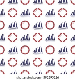 Nautical seamless pattern with anchor and porthole.  Vector illustration