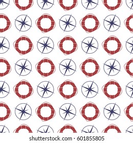 Nautical seamless pattern with anchor and porthole.  Vector illustration